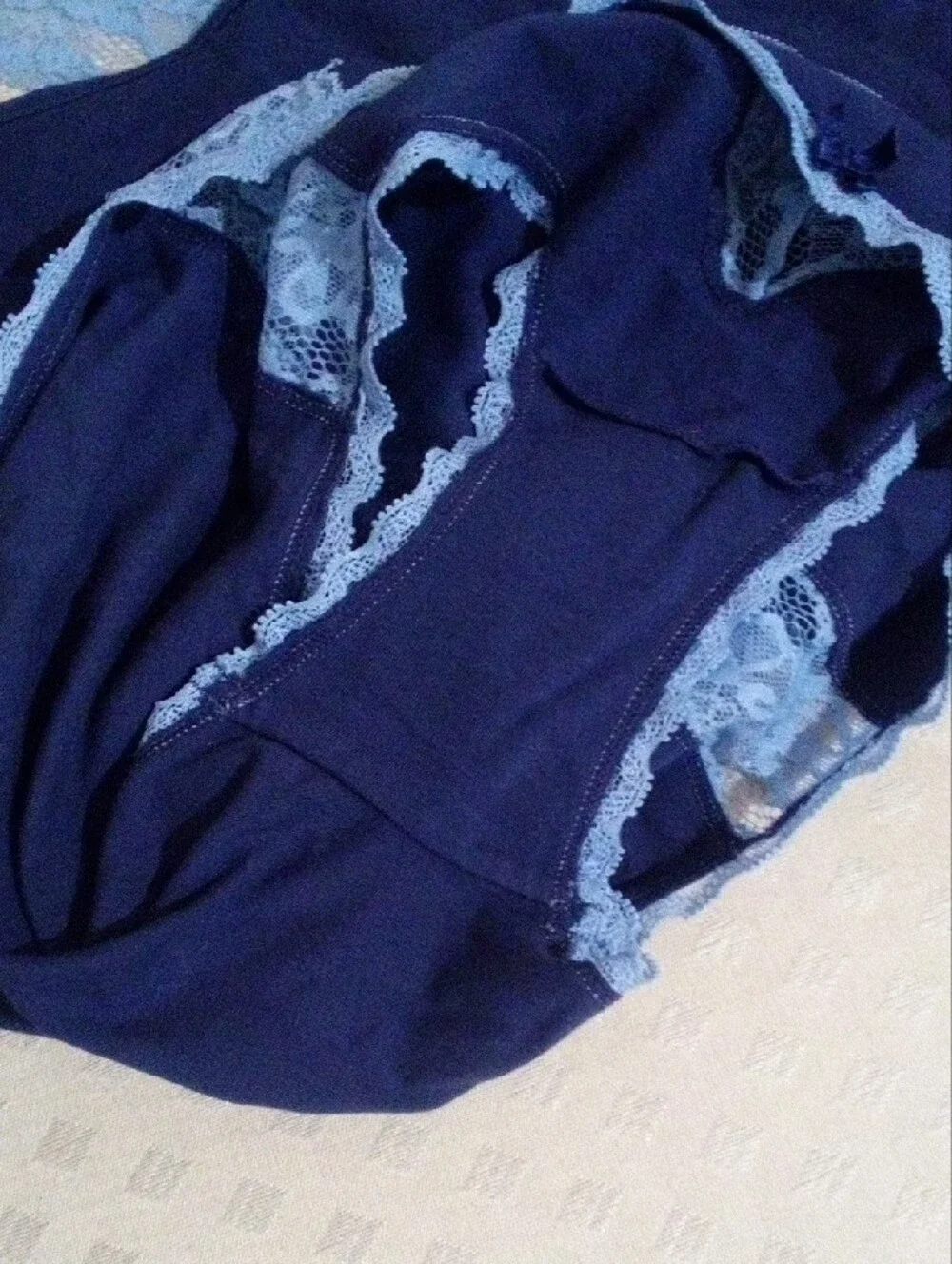 Adore Me Navy Bralette & Light Blue Lace Trim Brief Set